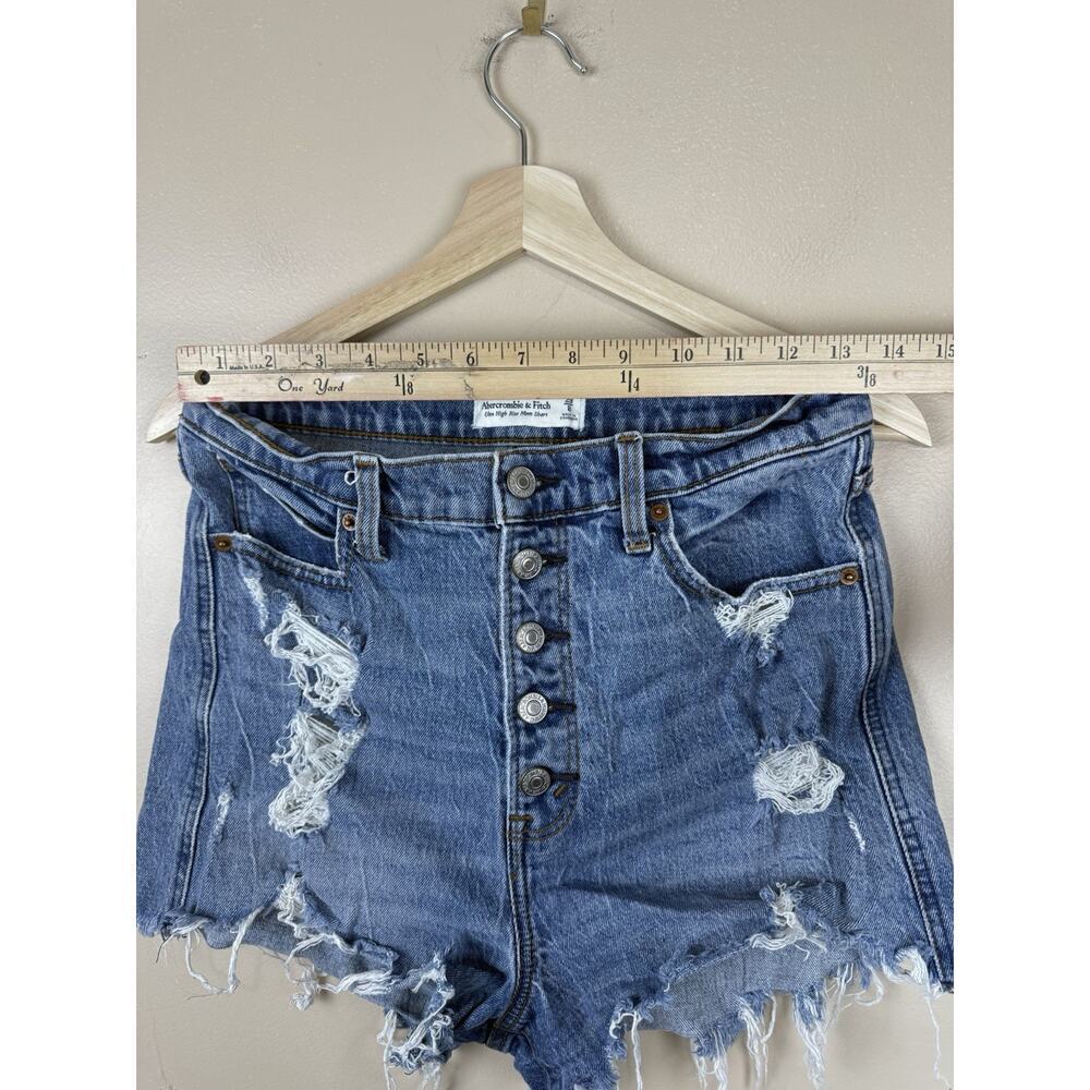 Abercrombie & Fitch Women’s 29/8 Ultra High Rise Mom Short Distressed Denim Blue - Picture 9 of 9